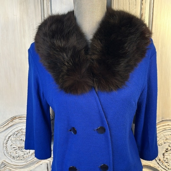 VINTAGE Double Breasted Fur Collar Lightweight Top Retro Chic 40’s Look - Picture 4 of 11